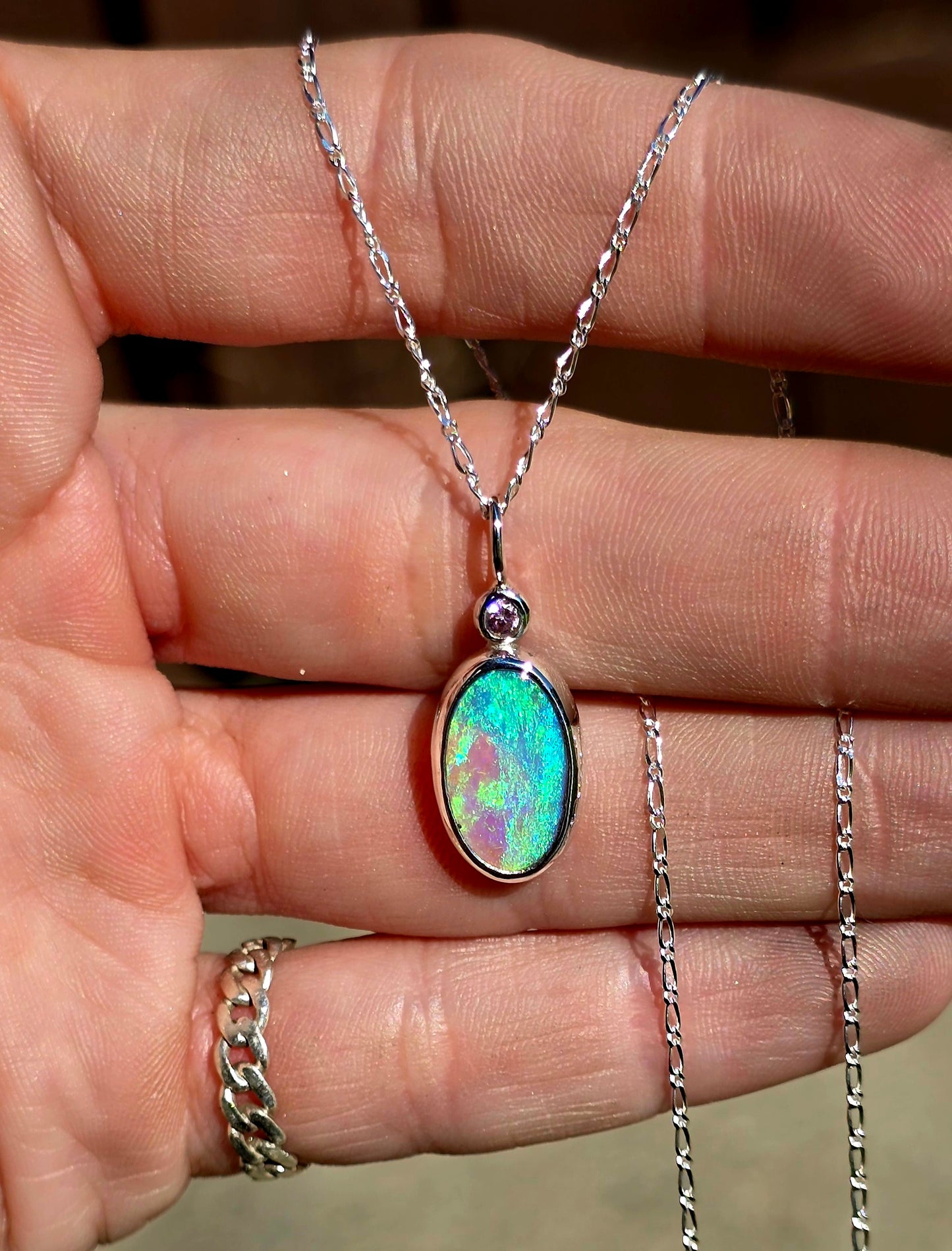 Australian Opal Pink Sapphire Necklace