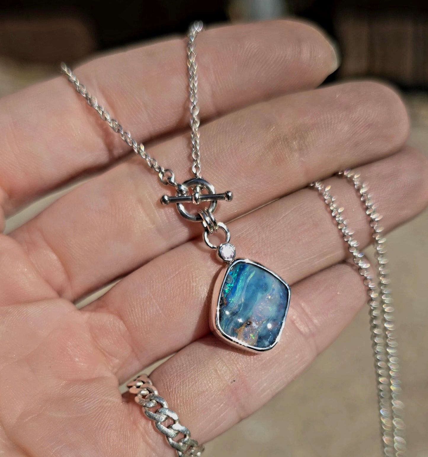 Boulder Opal Pink Sapphire Toggle Necklace