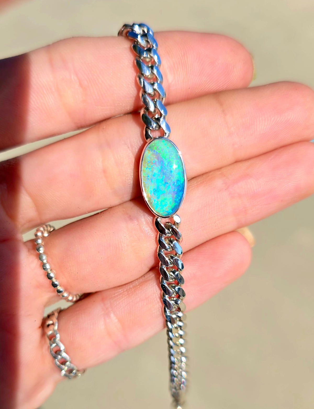 Andamooka Opal Curb Chain Bracelet