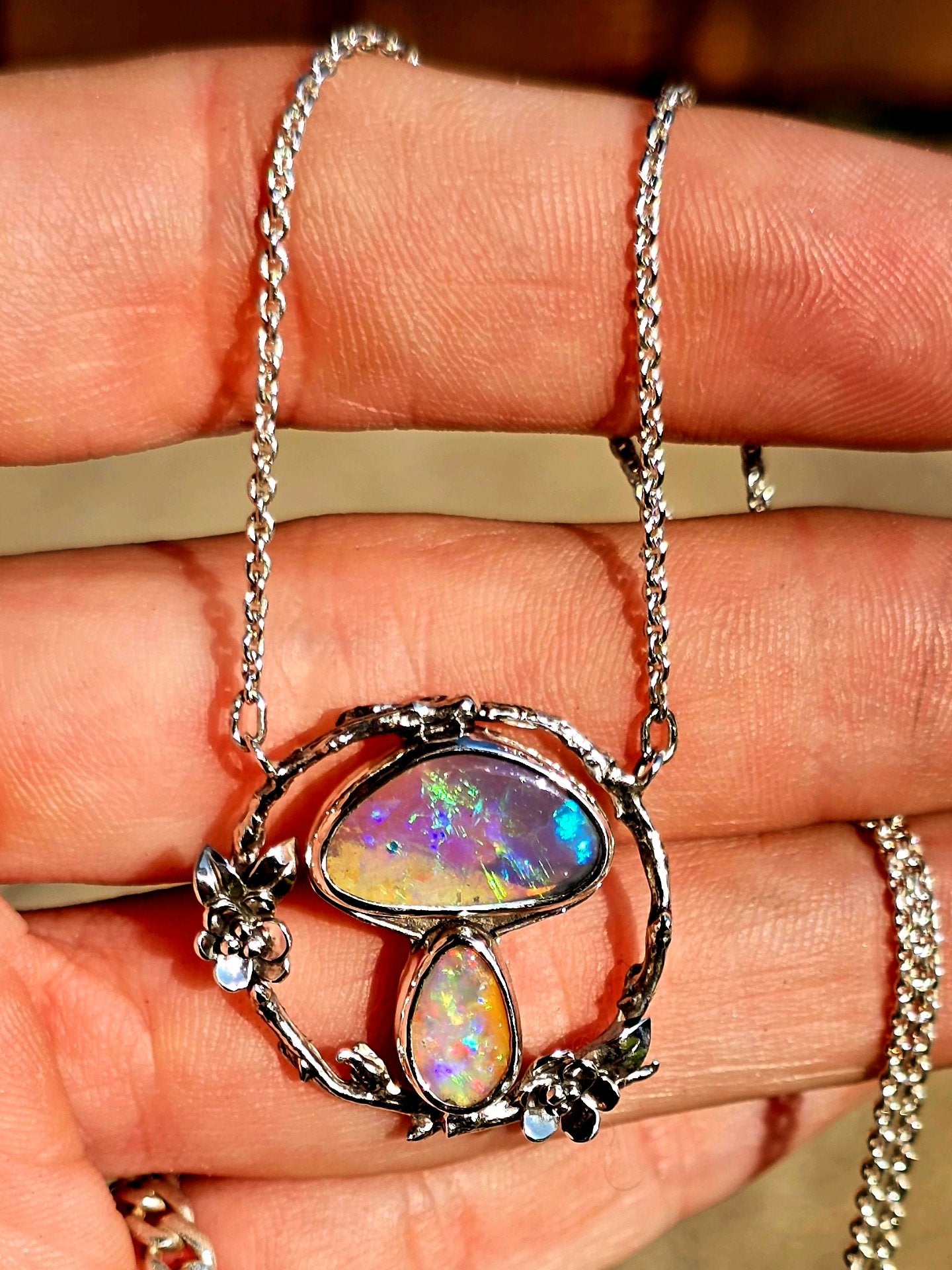 Enchanted Opal Mushroom Necklace