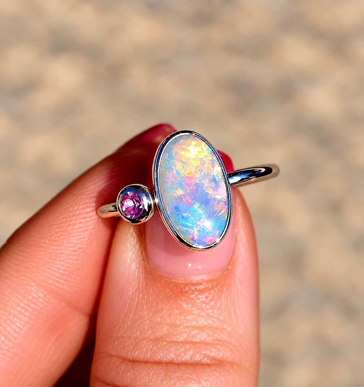 Australian Opal Pink Sapphire Ring Size 8