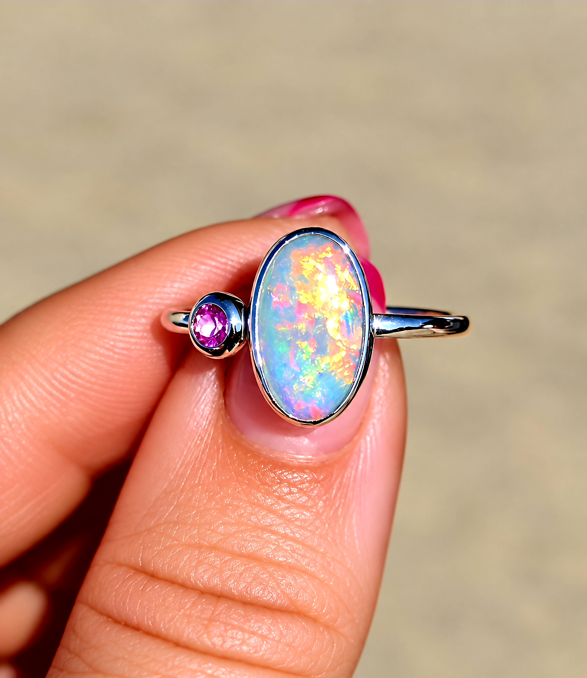 Australian Opal Pink Sapphire Ring Size 8