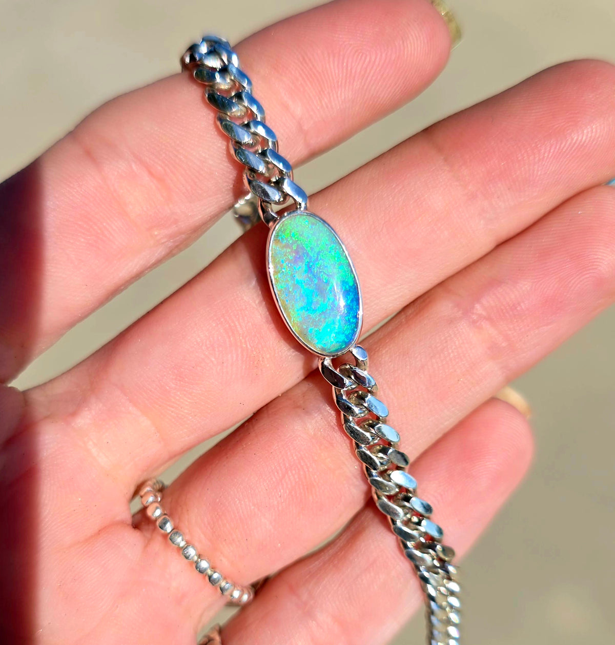 Andamooka Opal Curb Chain Bracelet