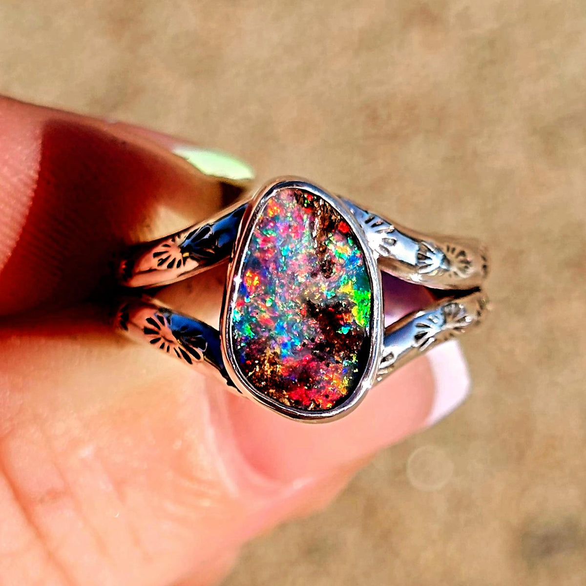 Boulder Opal Stamped Ring