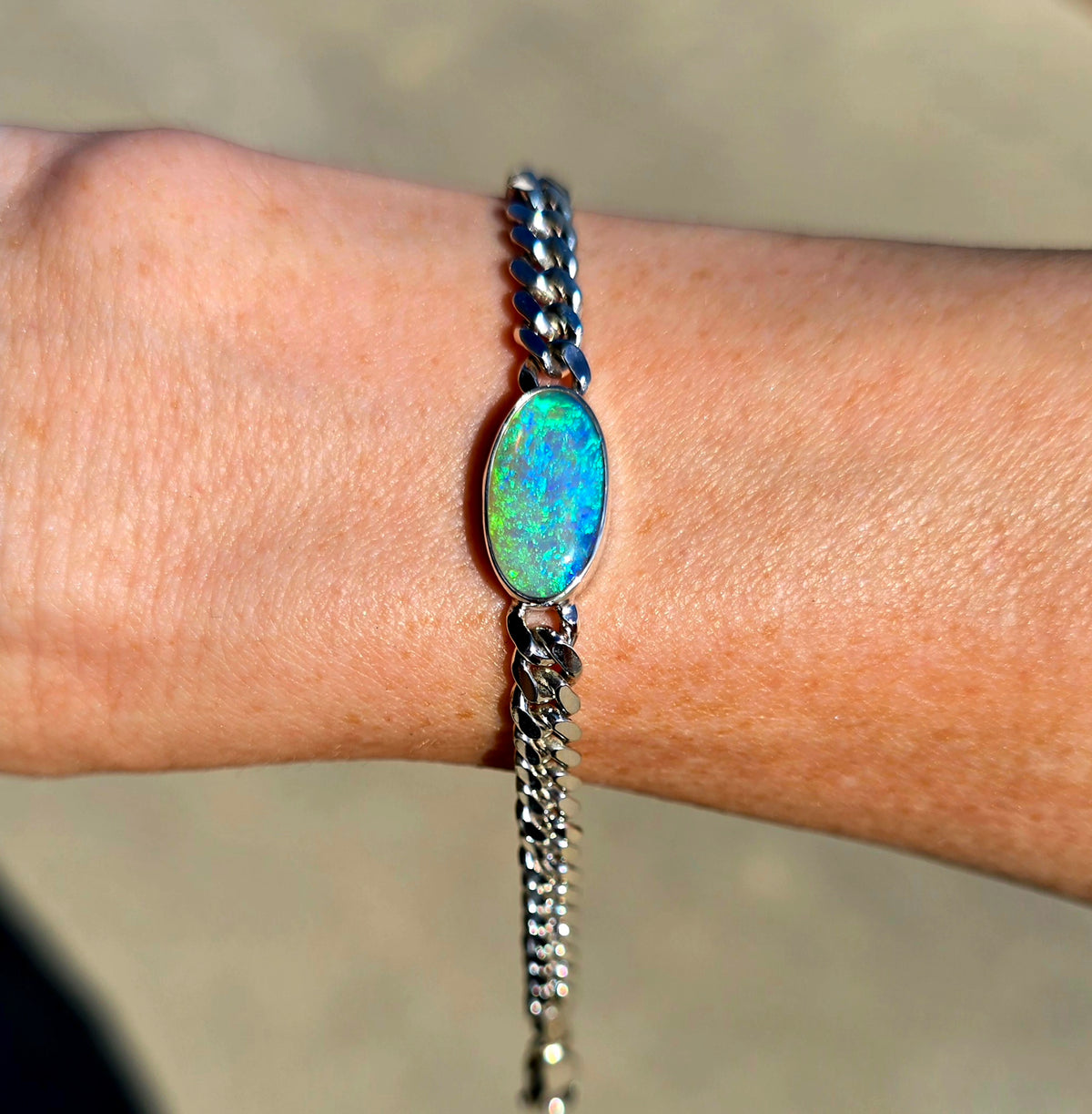 Andamooka Opal Curb Chain Bracelet