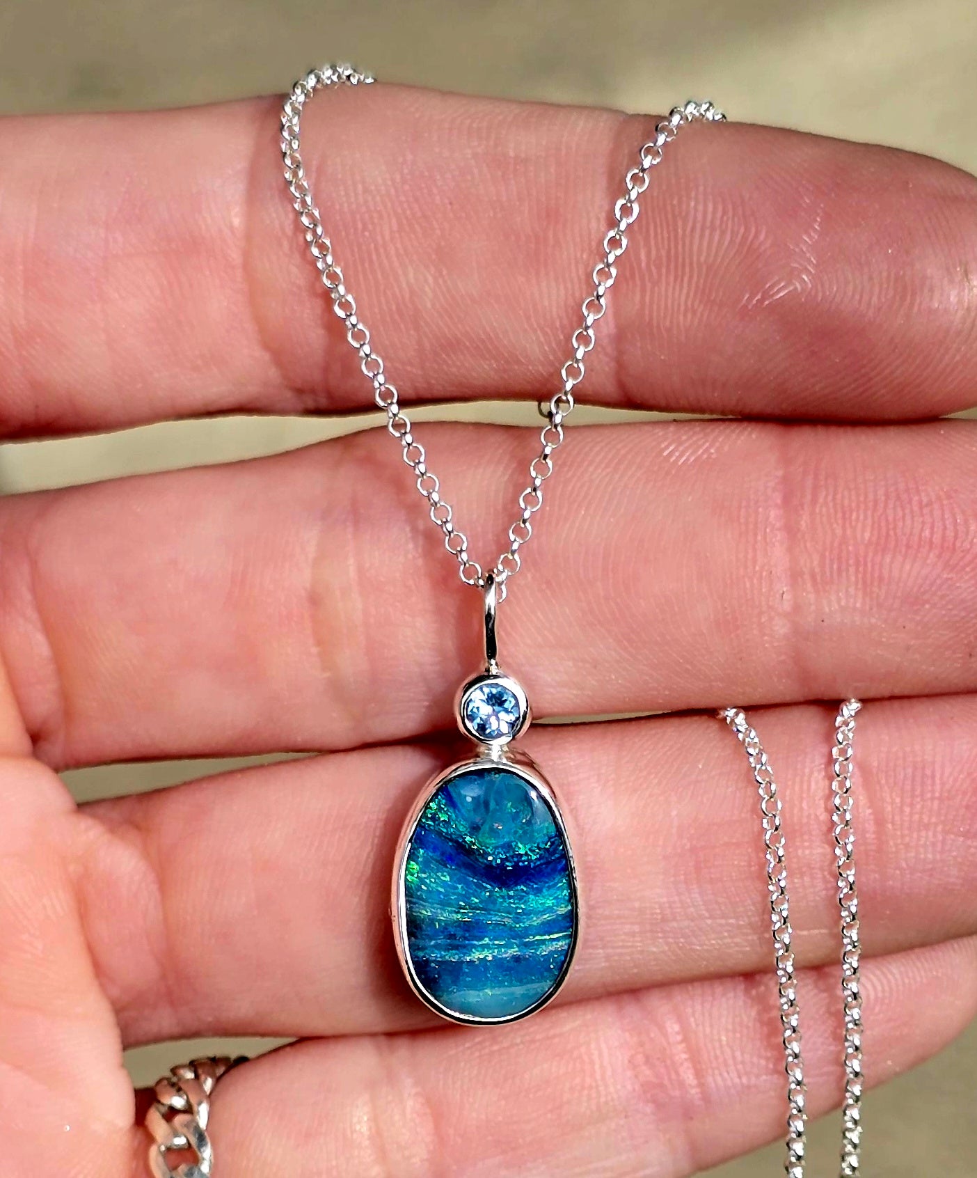 Boulder Opal Blue Topaz Necklace