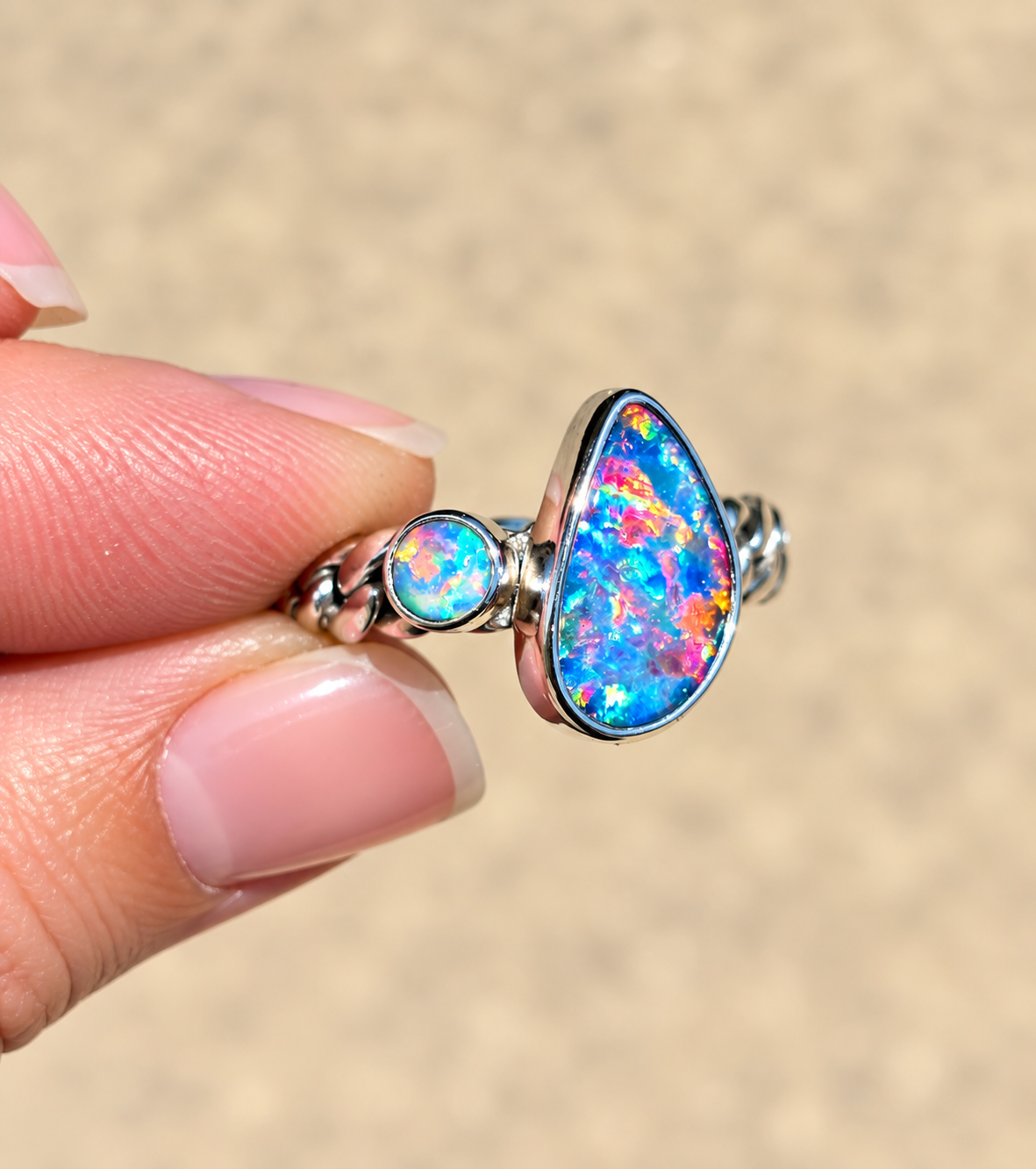 Opal Curb Chain Ring Size 7