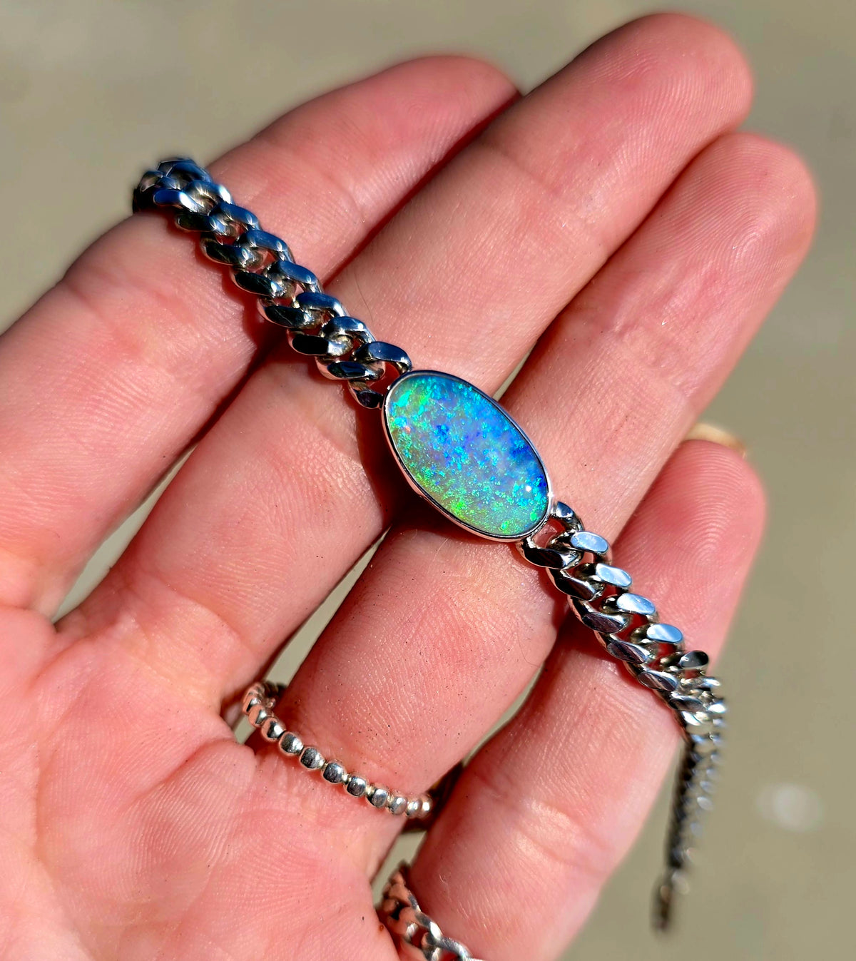 Andamooka Opal Curb Chain Bracelet