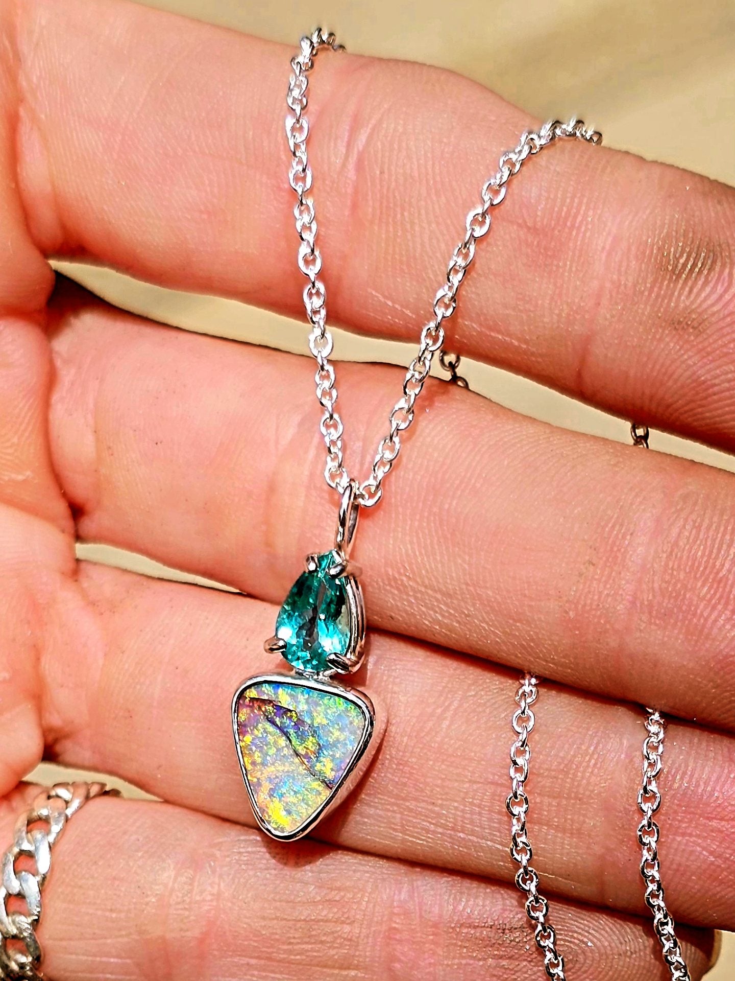 Green Apatite Pipe Opal Necklace