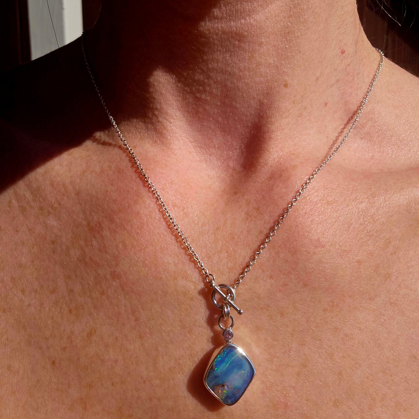 Boulder Opal Pink Sapphire Toggle Necklace