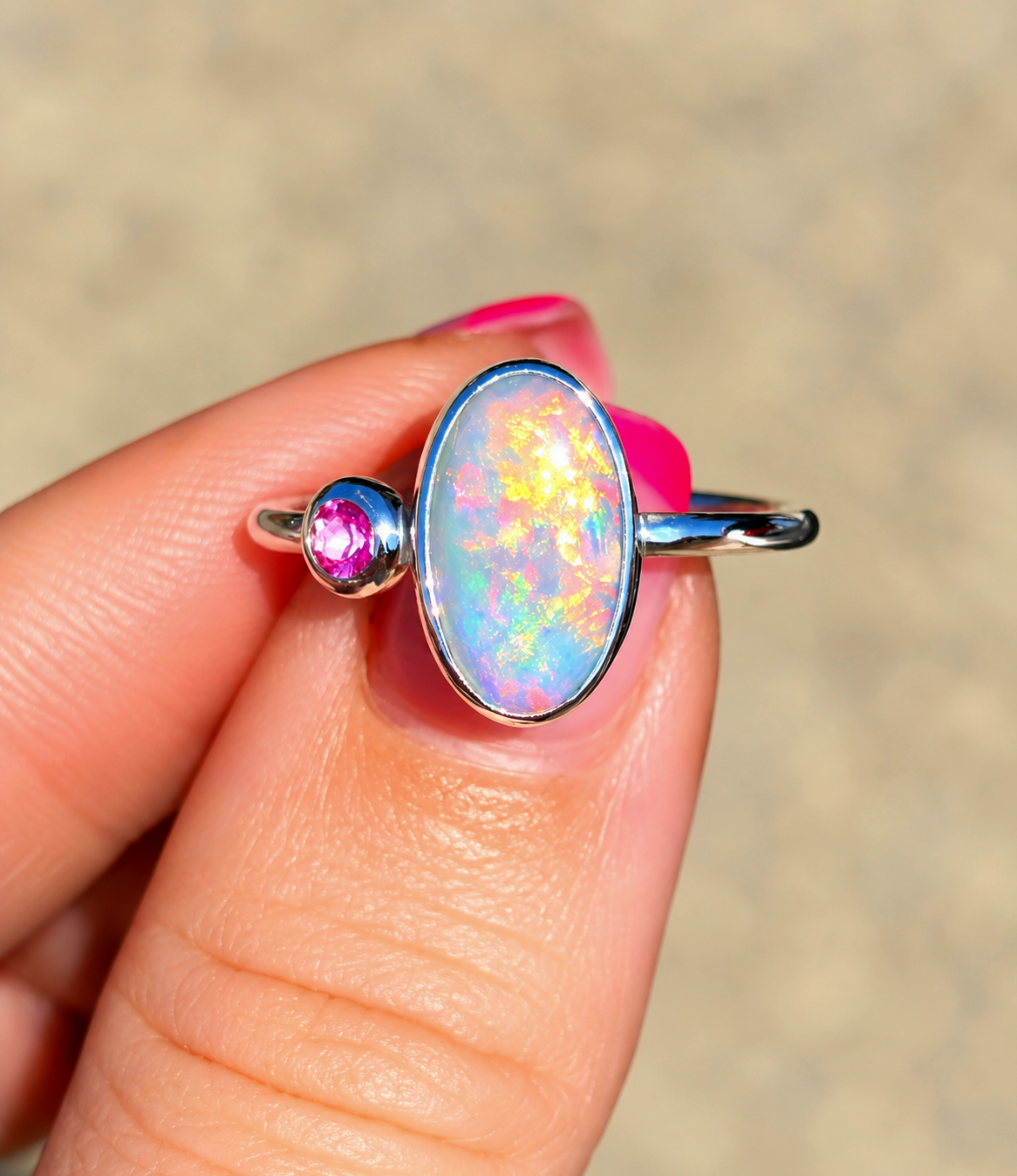 Australian Opal Pink Sapphire Ring Size 8