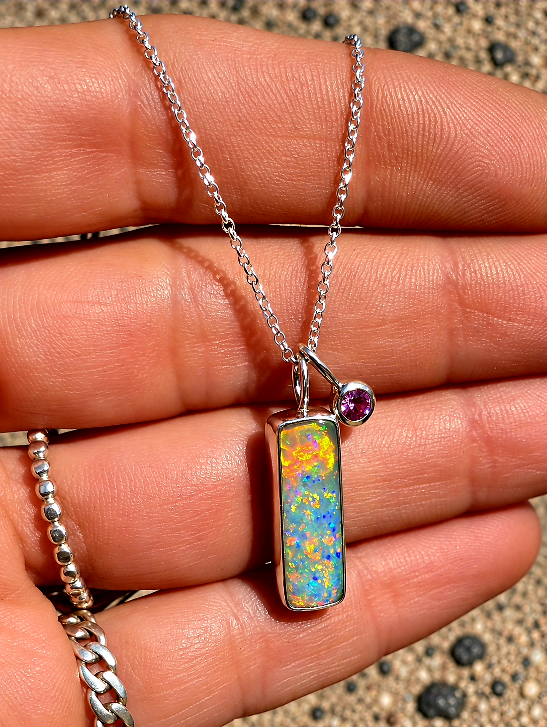Australian Opal Pink Sapphire Necklace