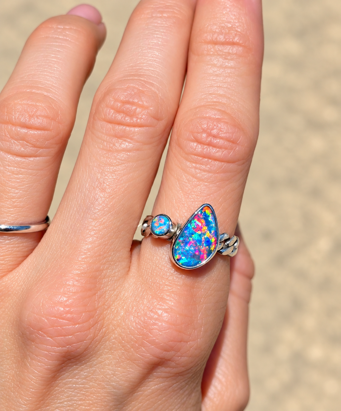 Opal Curb Chain Ring Size 7