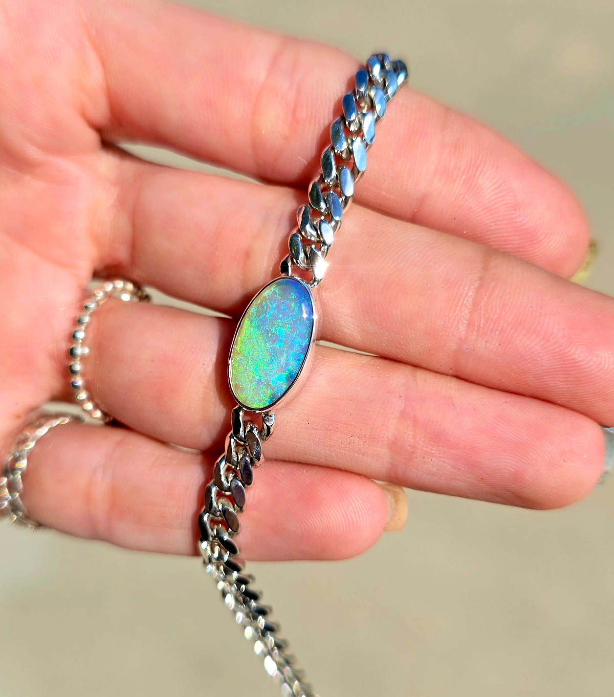 Andamooka Opal Curb Chain Bracelet