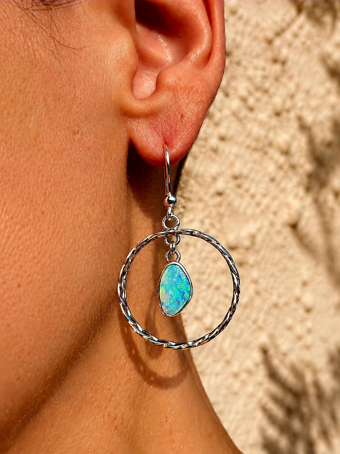 Australian Opal Curb Chain Hoops