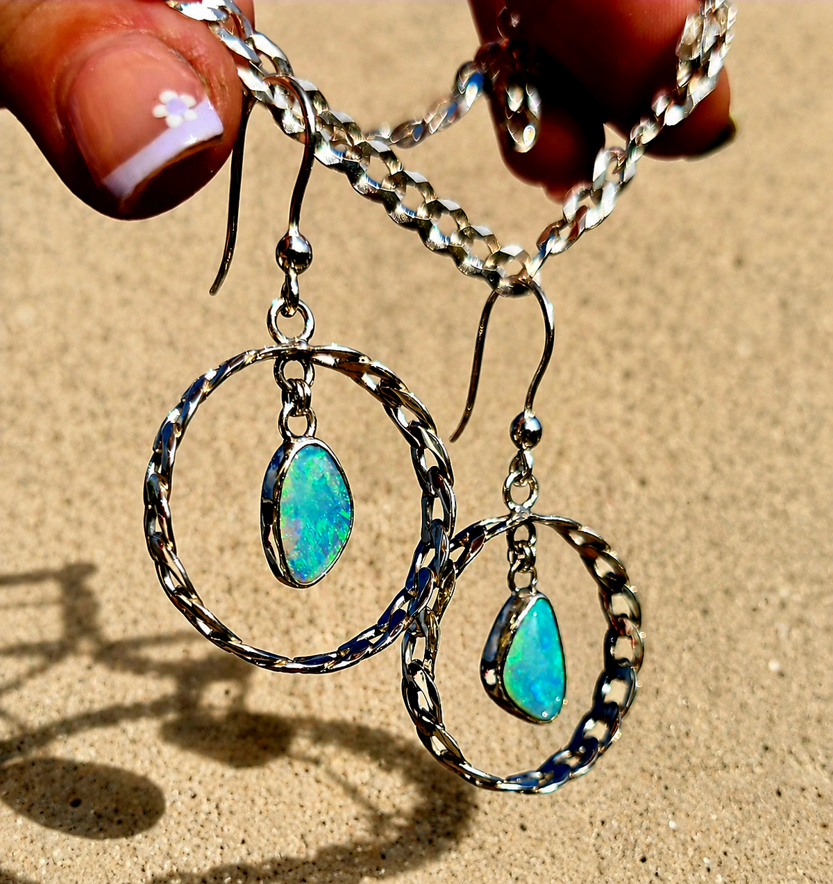 Australian Opal Curb Chain Hoops