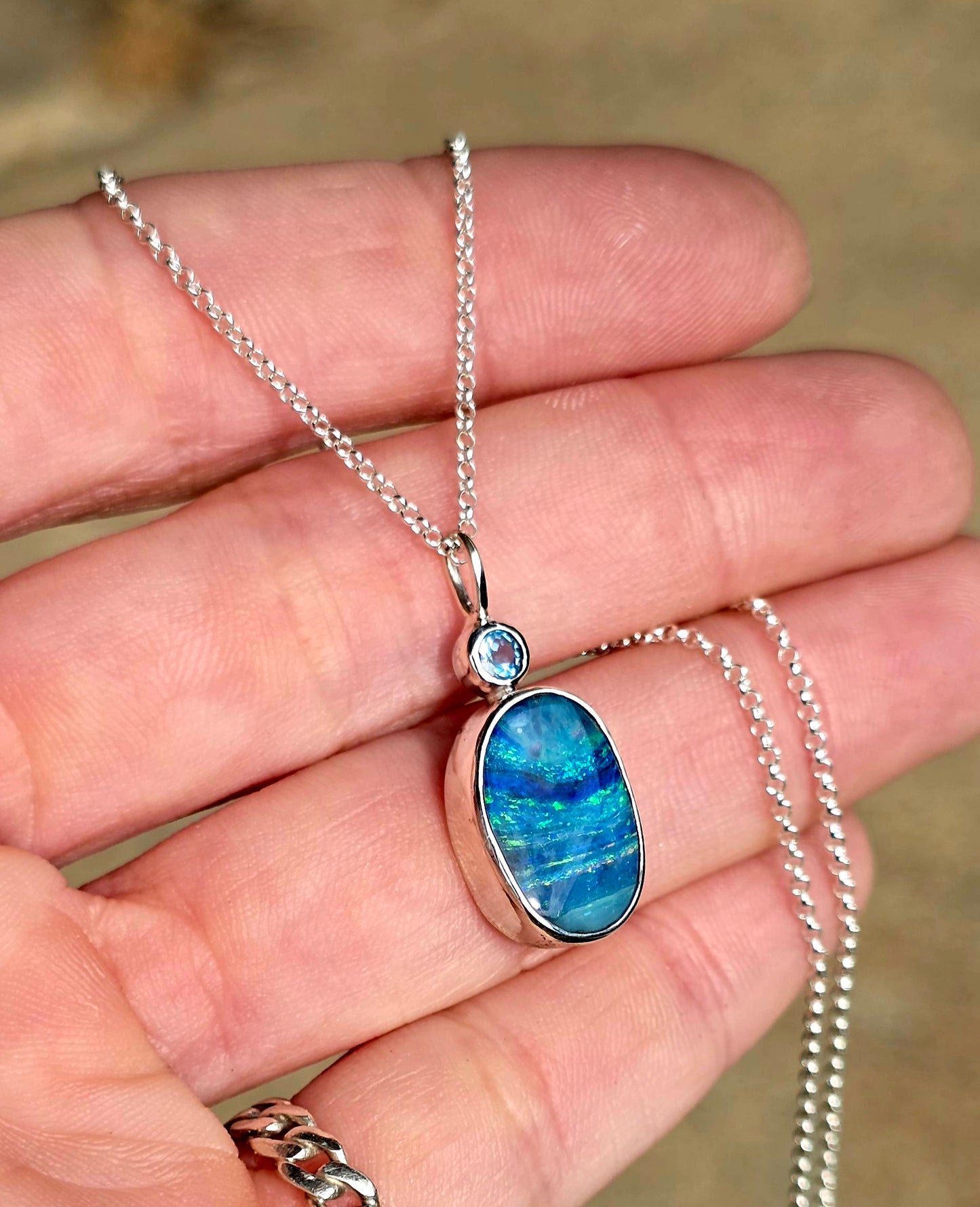 Boulder Opal Blue Topaz Necklace