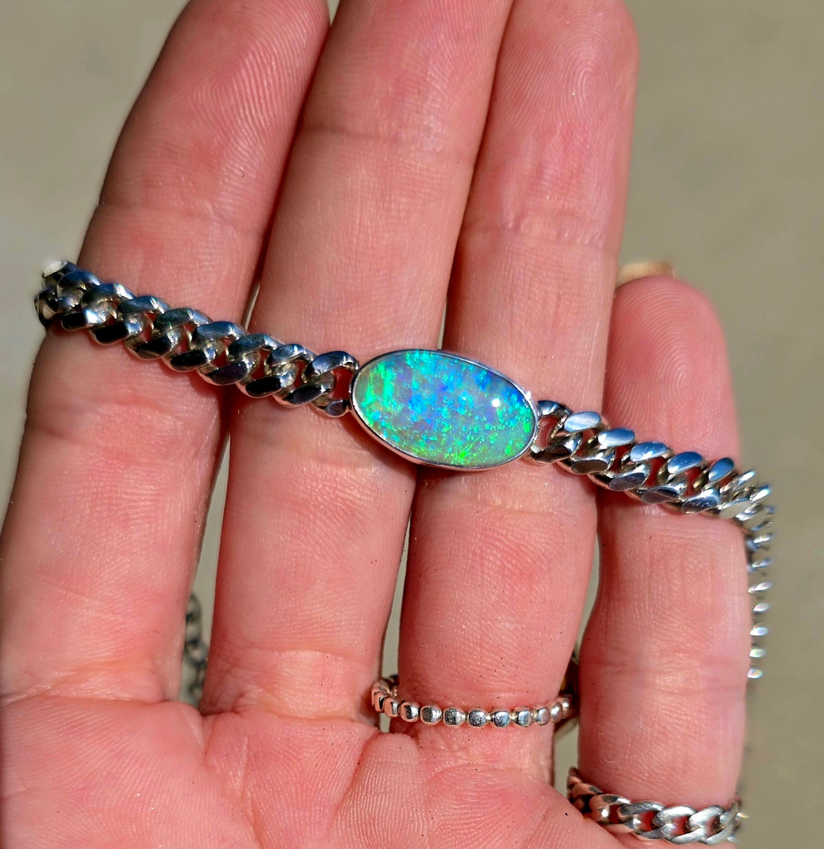 Andamooka Opal Curb Chain Bracelet