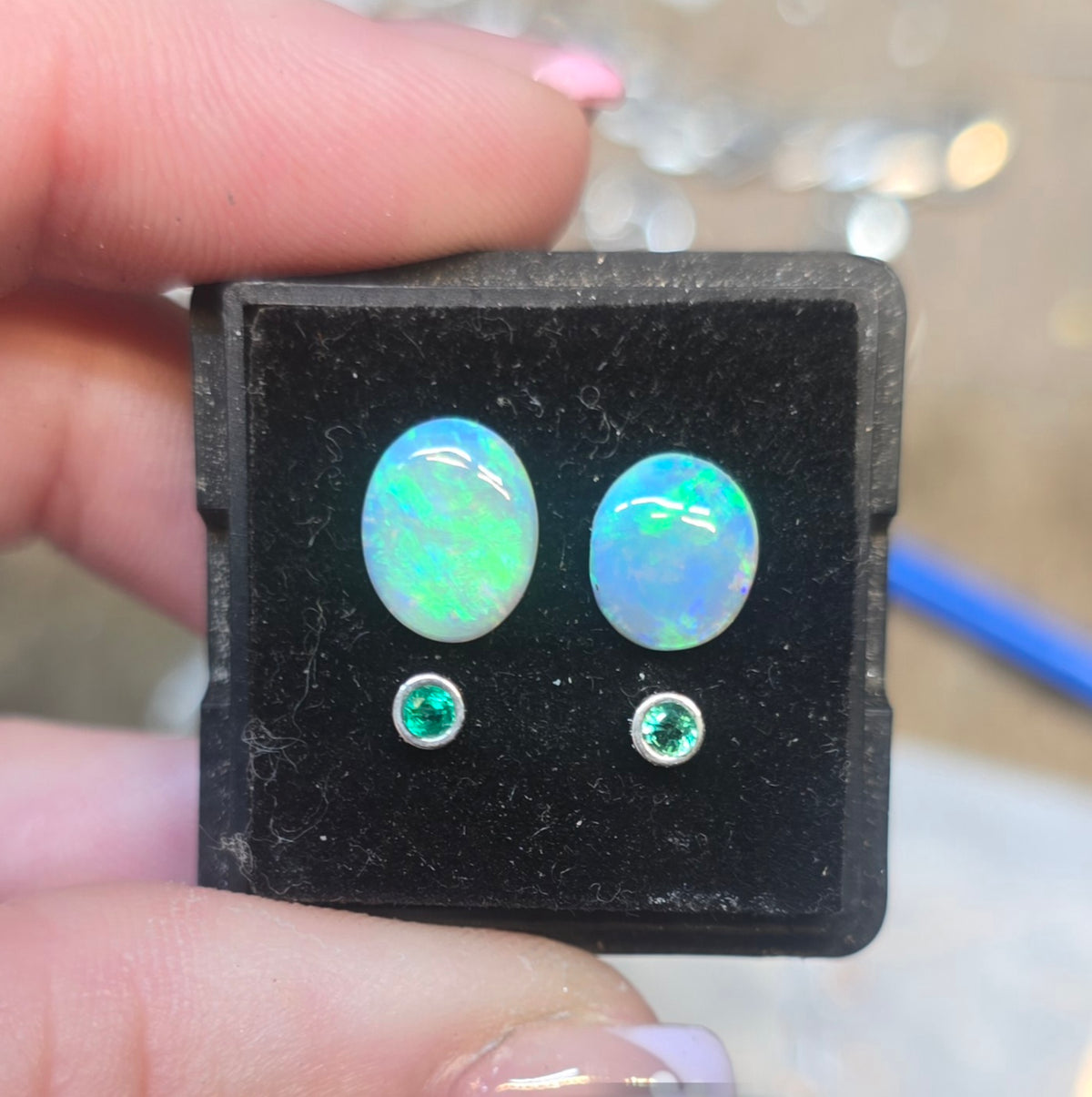 Custom Opal Emerald Earrings