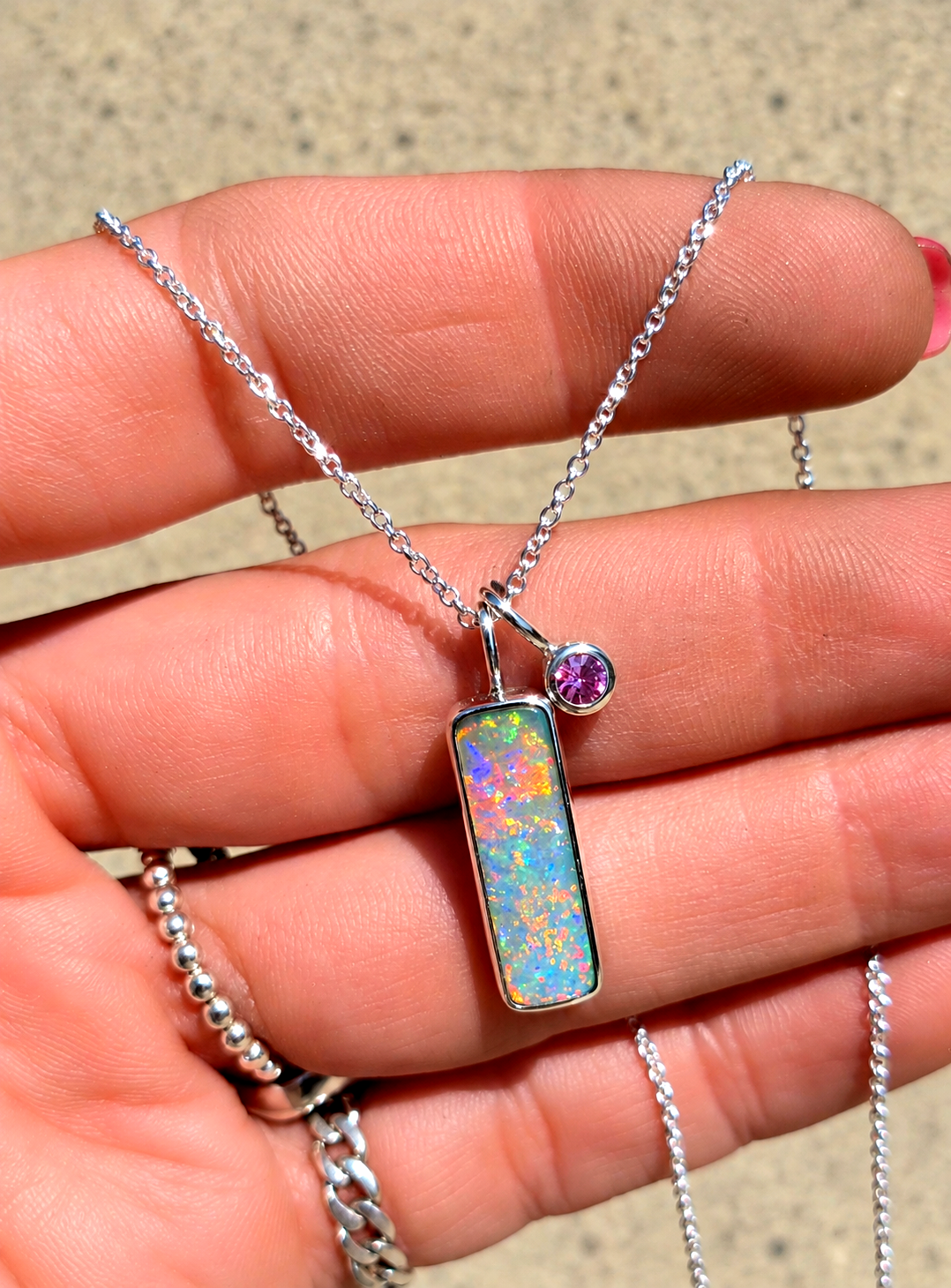 Australian Opal Pink Sapphire Necklace