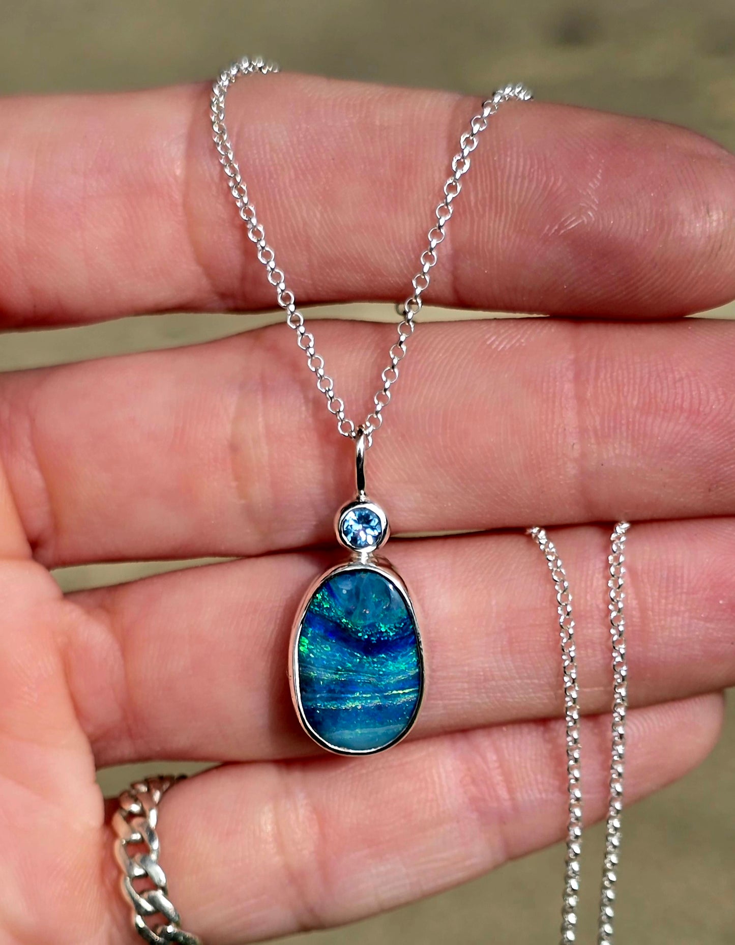 Boulder Opal Blue Topaz Necklace