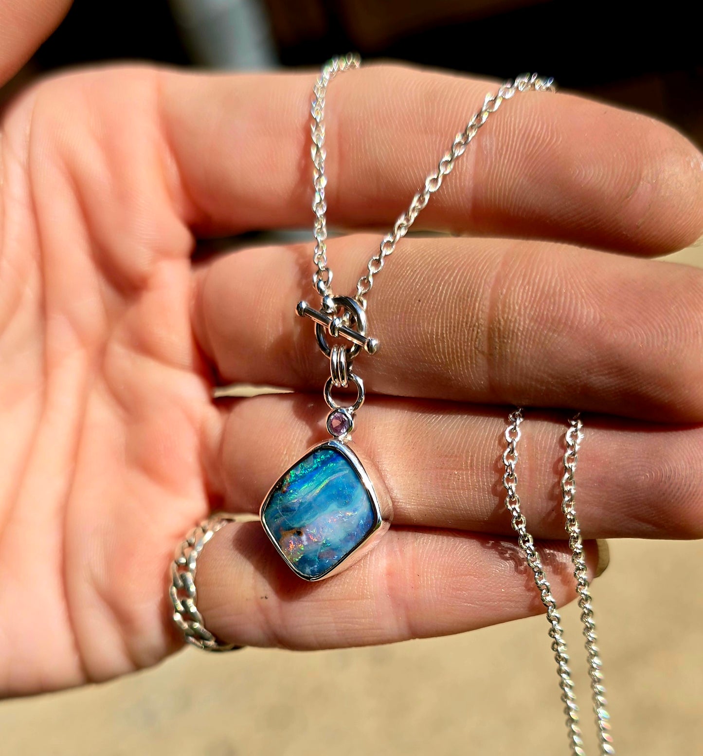 Boulder Opal Pink Sapphire Toggle Necklace