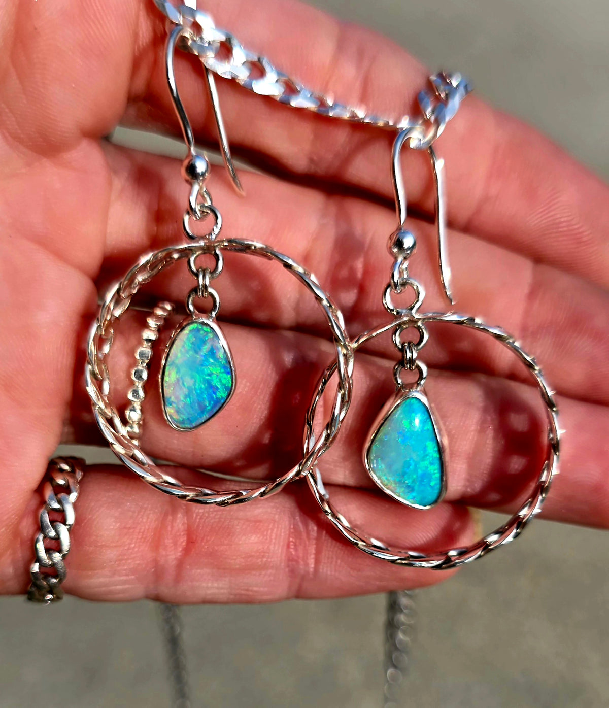 Australian Opal Curb Chain Hoops