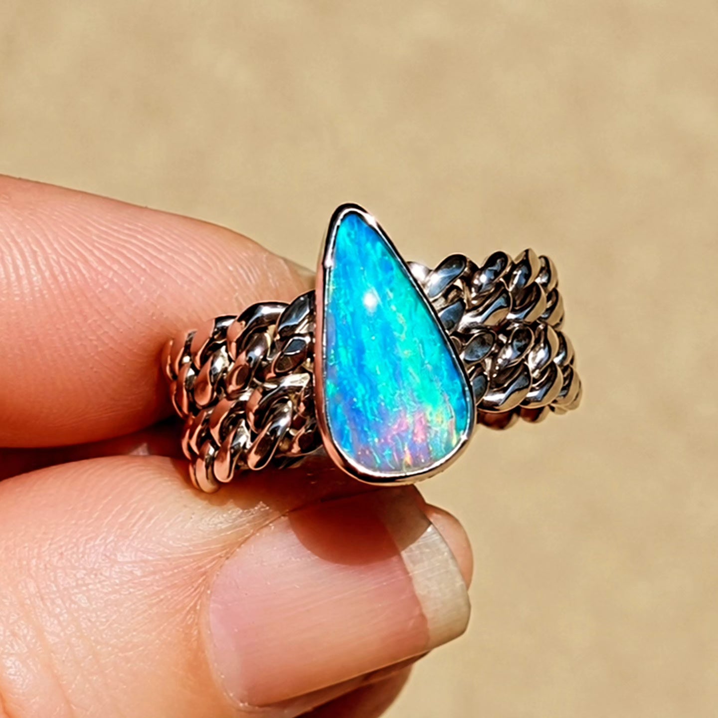 Opal Curb Chain Ring Size 6