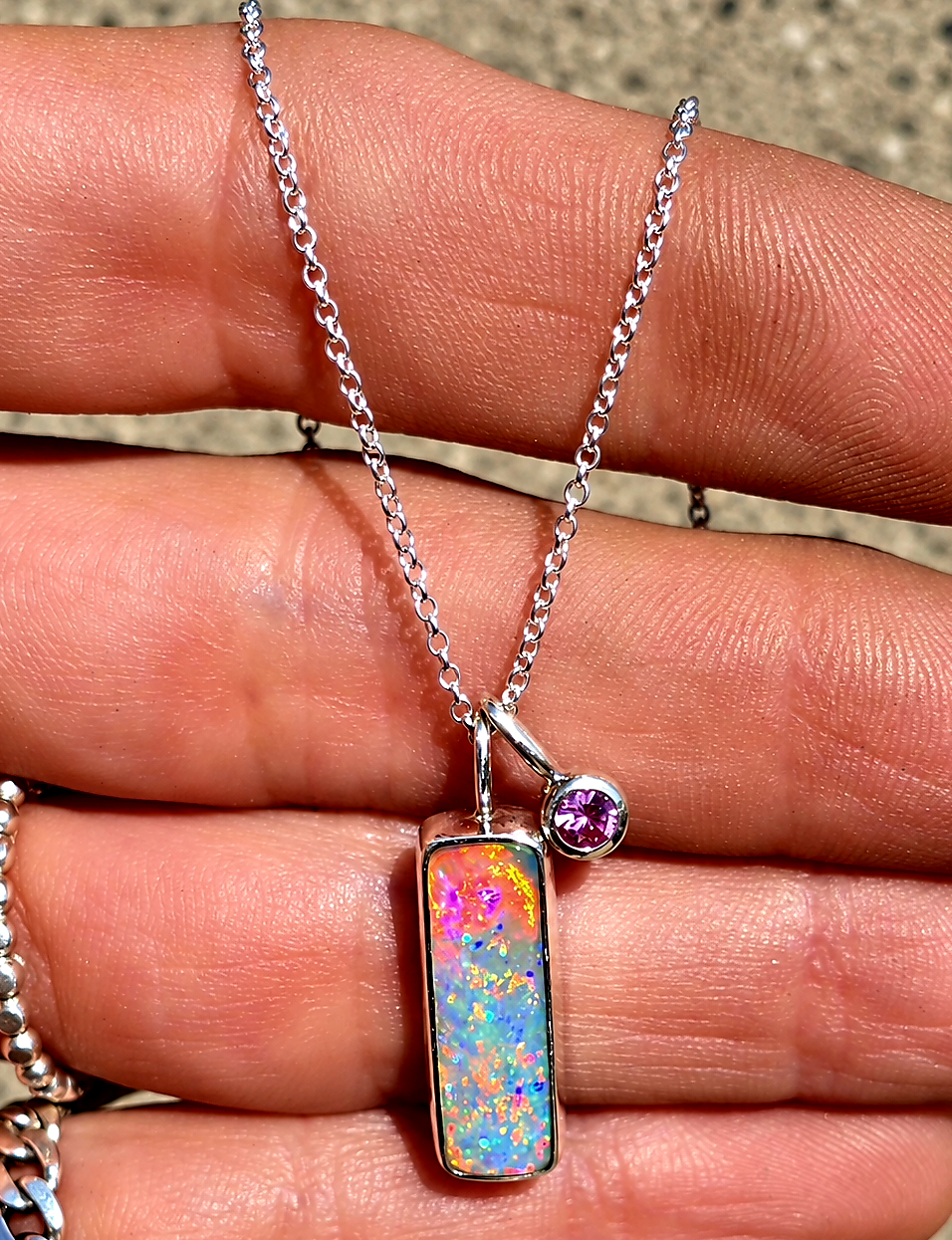 Australian Opal Pink Sapphire Necklace