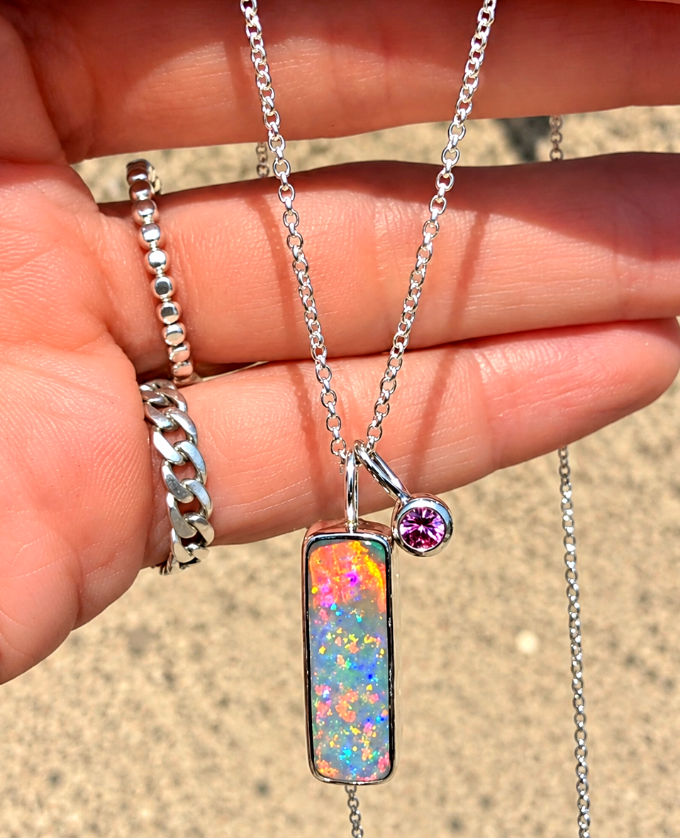 Australian Opal Pink Sapphire Necklace