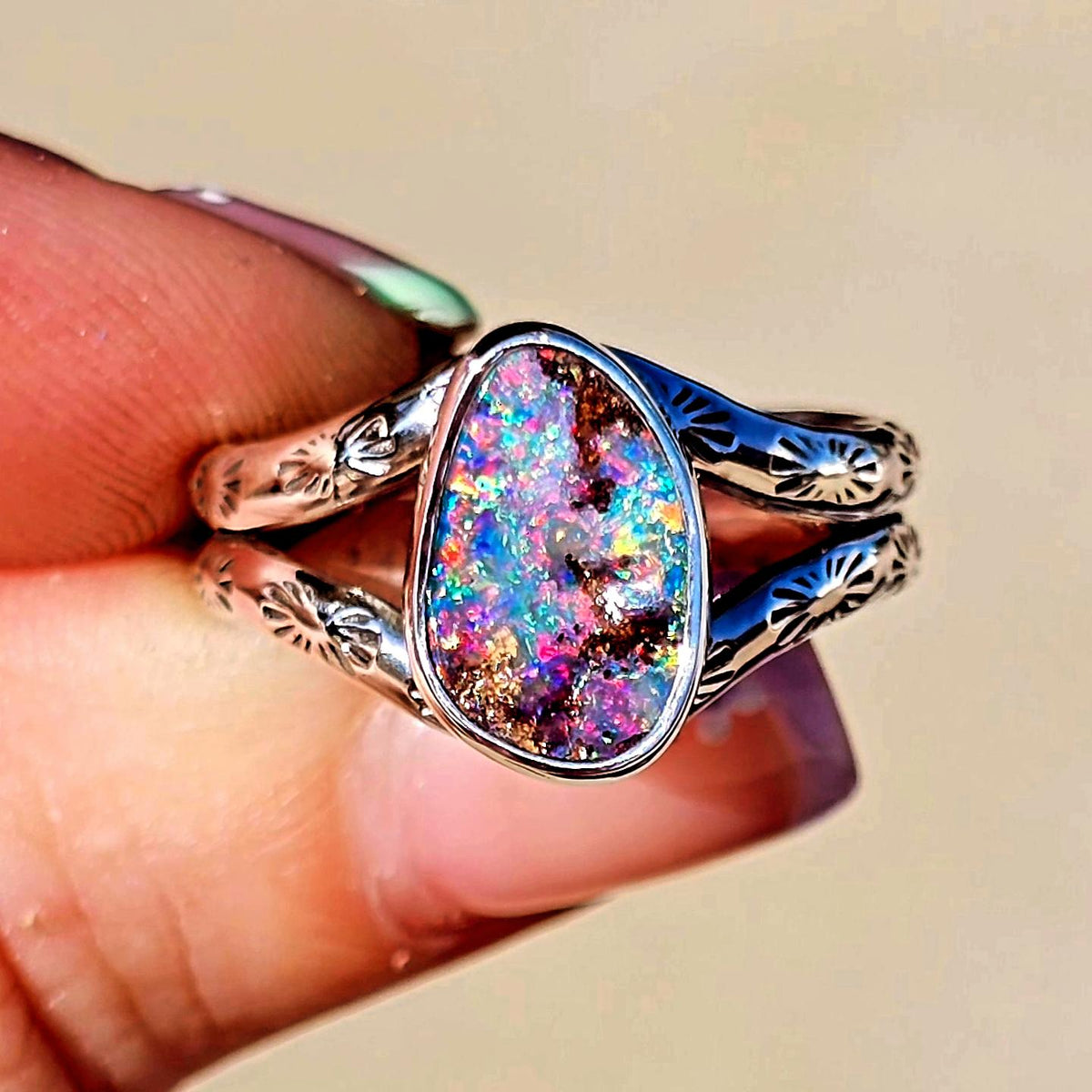 Boulder Opal Stamped Ring