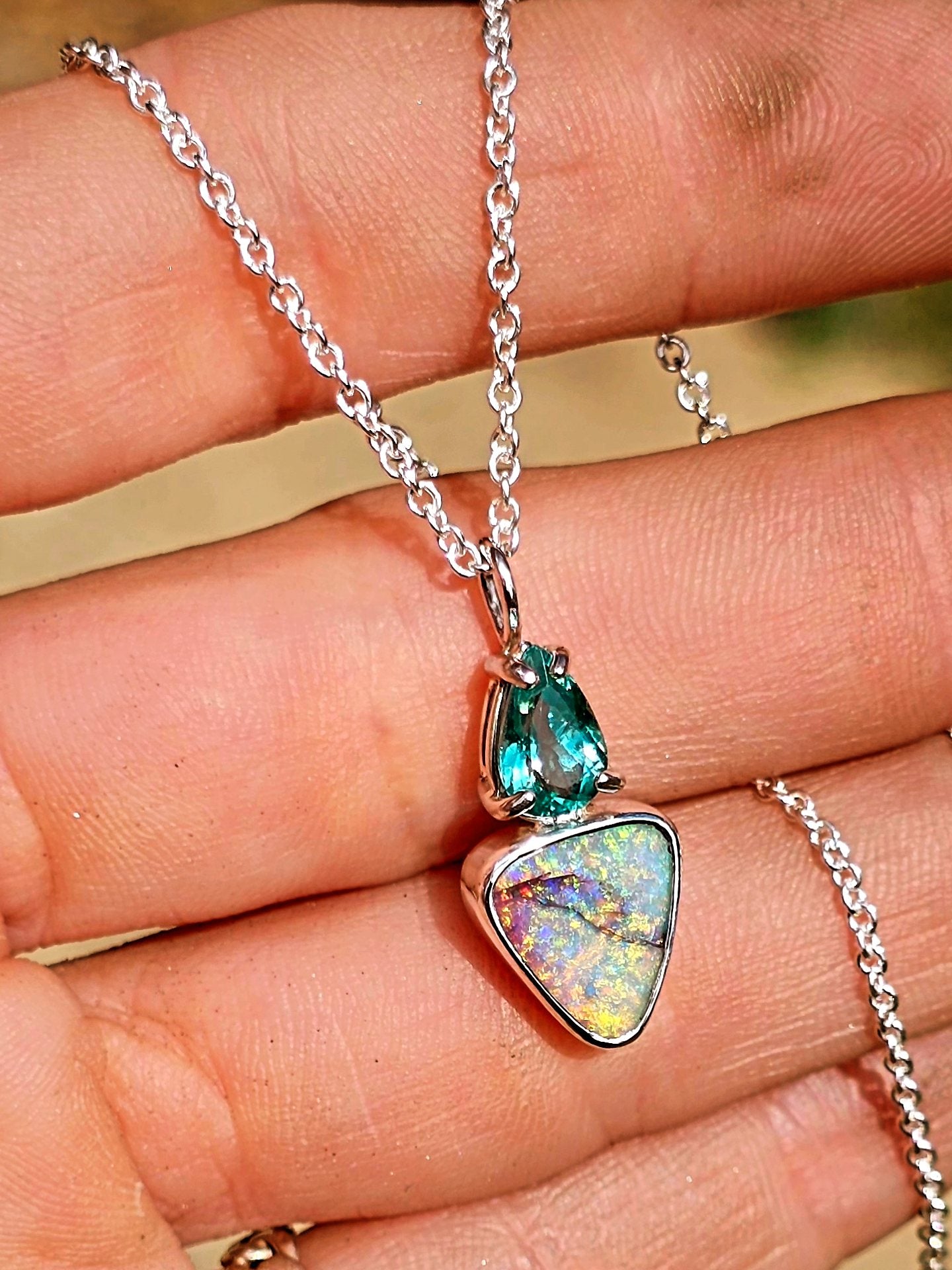 Green Apatite Pipe Opal Necklace
