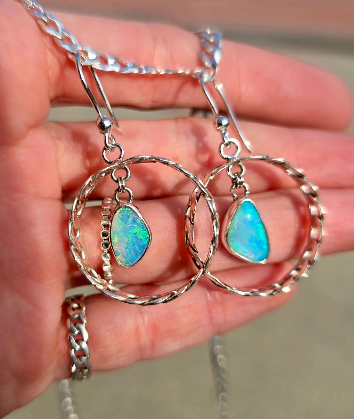 Australian Opal Curb Chain Hoops