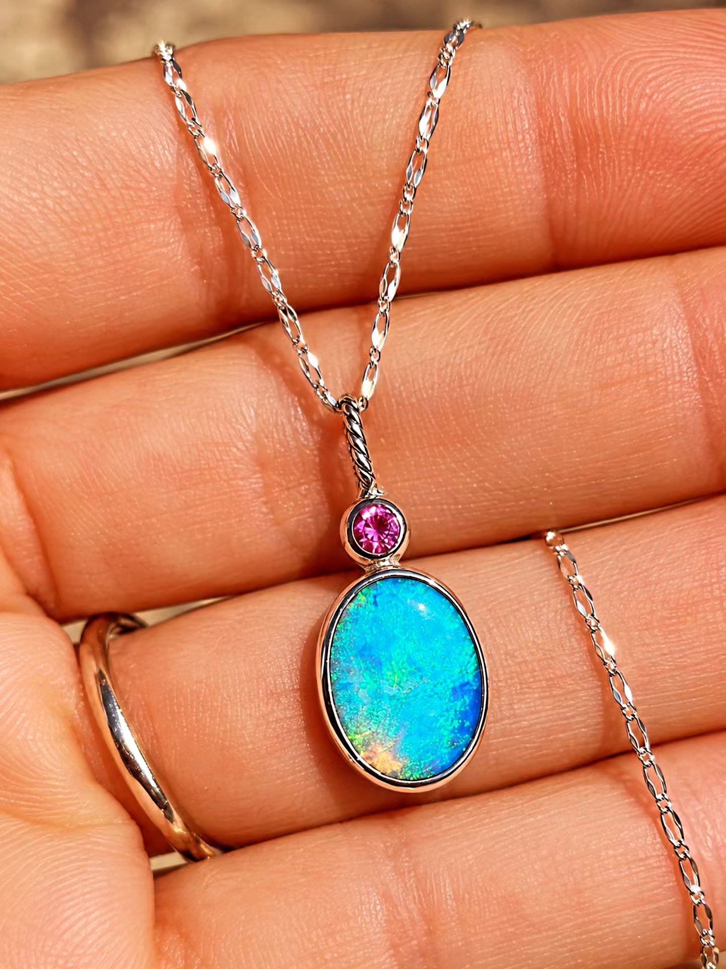 Opal Pink Sapphire Necklace
