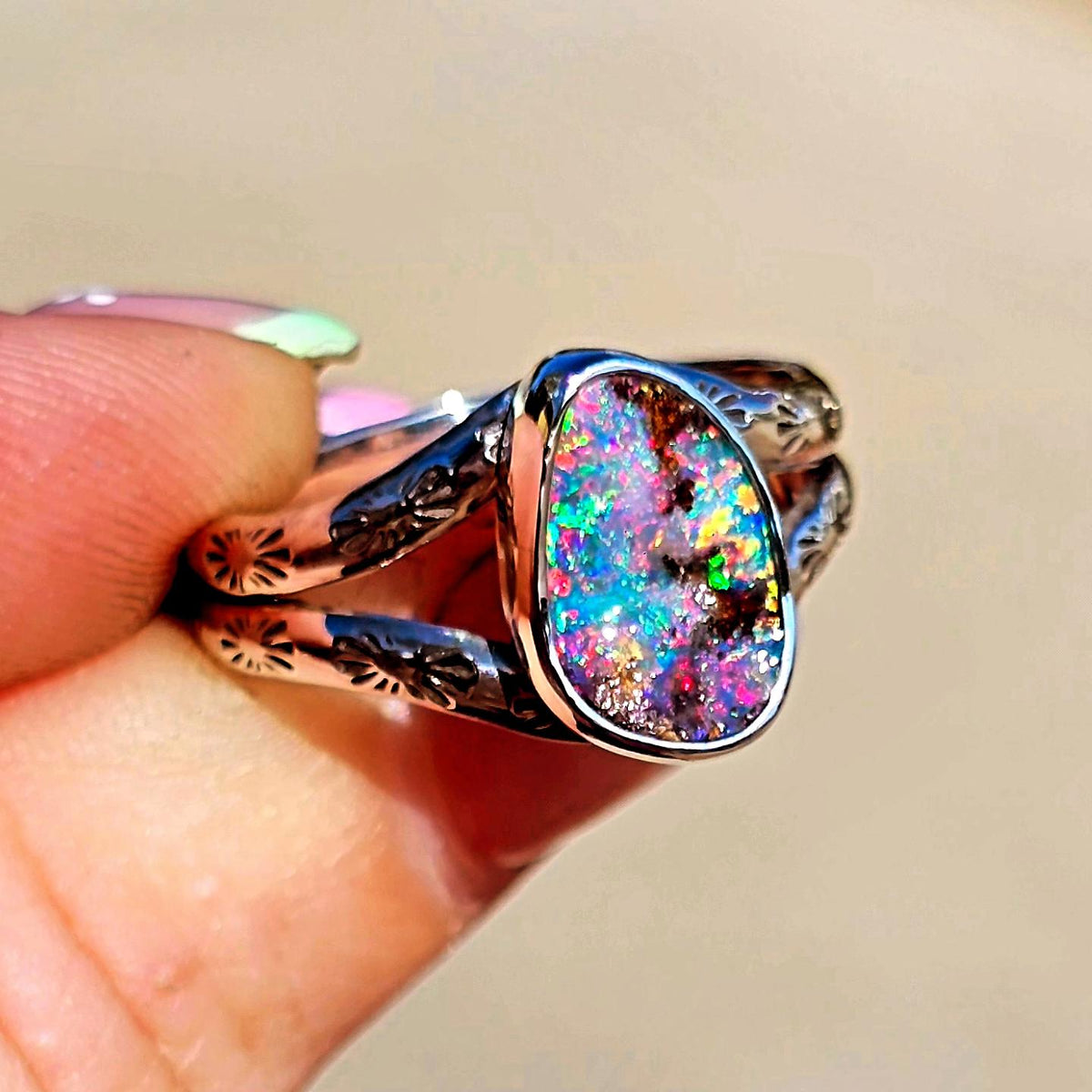 Boulder Opal Stamped Ring