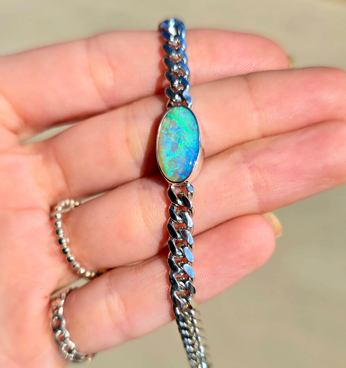 Andamooka Opal Curb Chain Bracelet