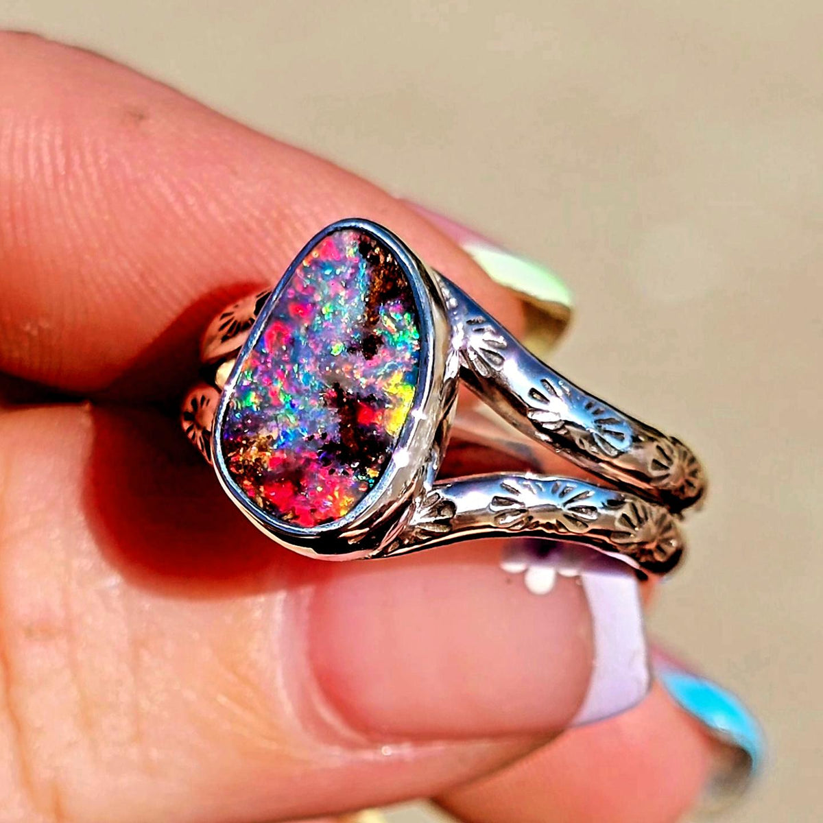 Boulder Opal Stamped Ring