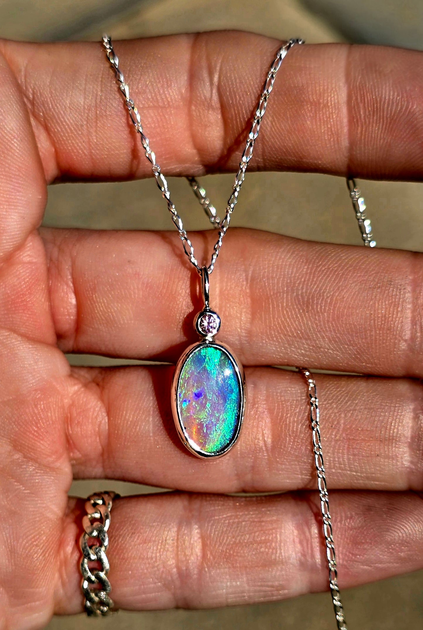 Australian Opal Pink Sapphire Necklace