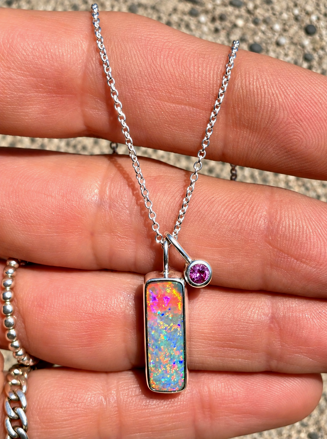 Australian Opal Pink Sapphire Necklace