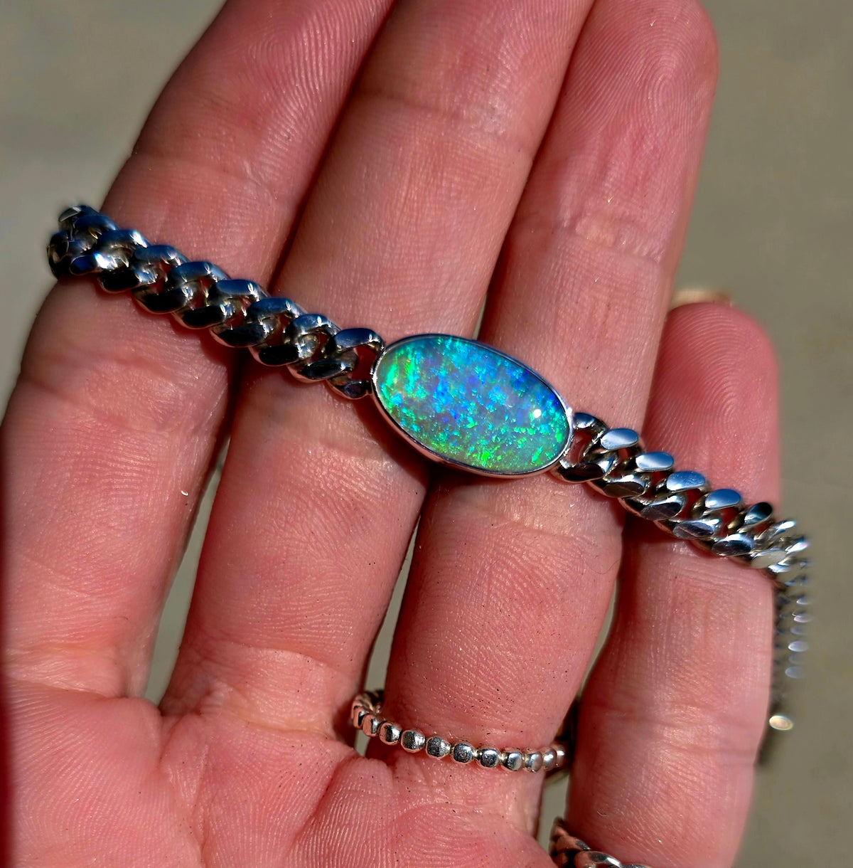 Andamooka Opal Curb Chain Bracelet